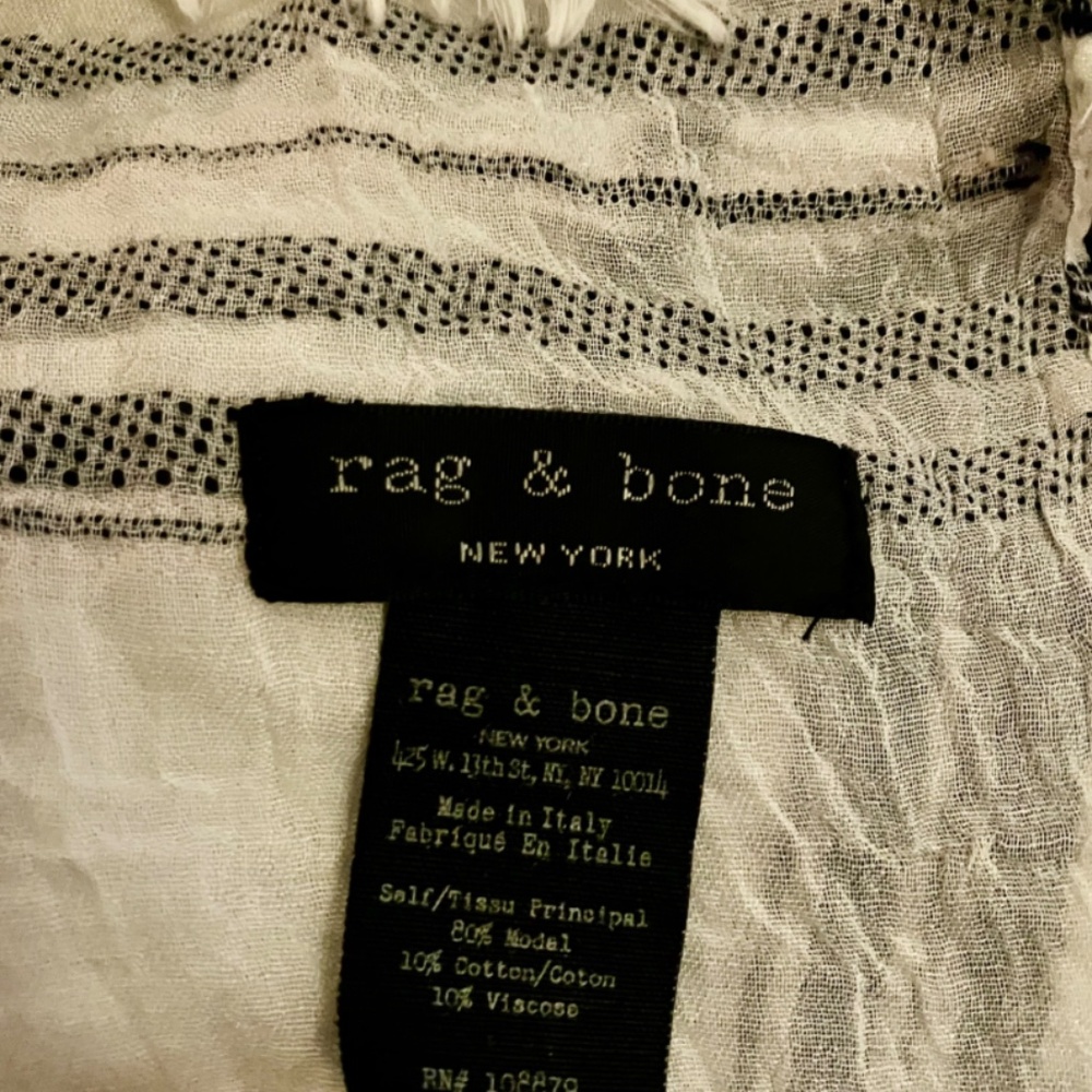 Rag & Bone White Fringed Scarf Black Stitching